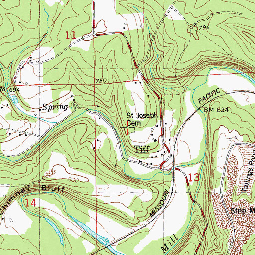 Topographic Map of Saint Joseph Cemetery, MO