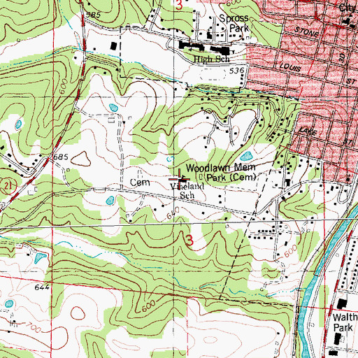 Topographic Map of Vineland School, MO