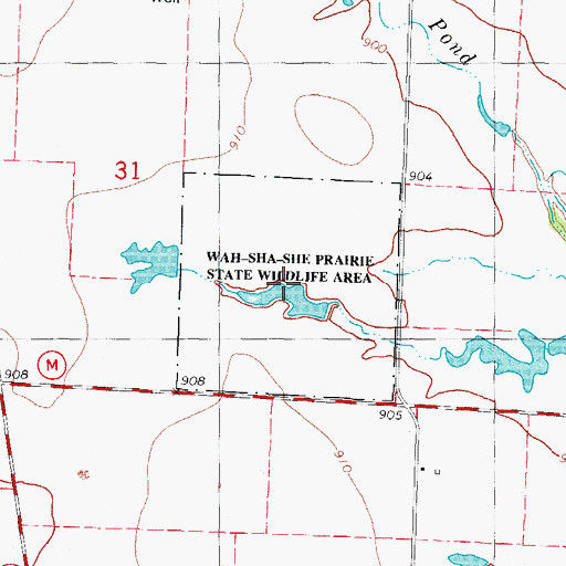 Topographic Map of Wah-Sha-She Prairie State Wildlife Area, MO