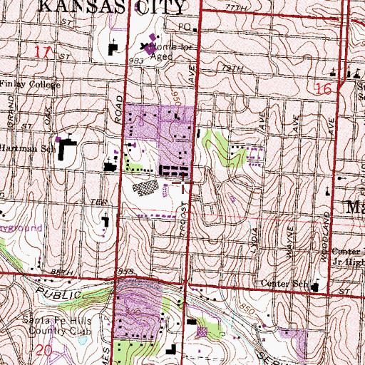 Topographic Map of President Gardens Shopping Center, MO
