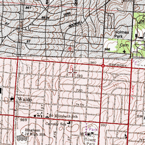 Topographic Map of Seventy-first and Oaks Shops, MO