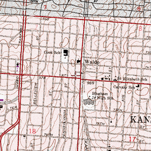 Topographic Map of Waldo Mart, MO