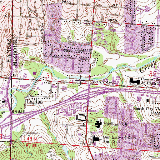 Topographic Map of Wornall Center, MO