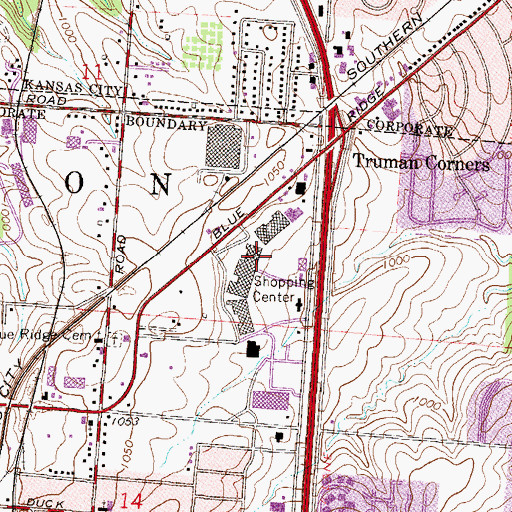 Topographic Map of Truman Corners Shopping Center, MO