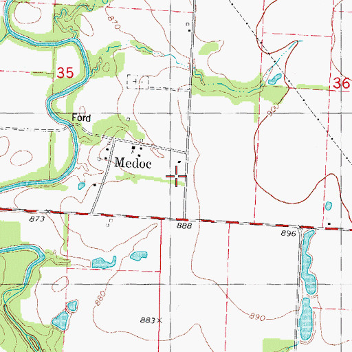 Topographic Map of Medoc School (historical), MO