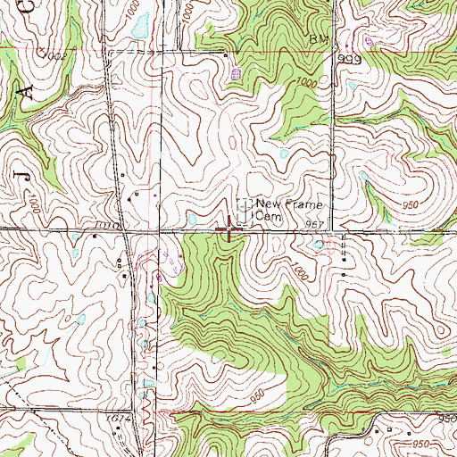 Topographic Map of New Frame Church (historical), MO