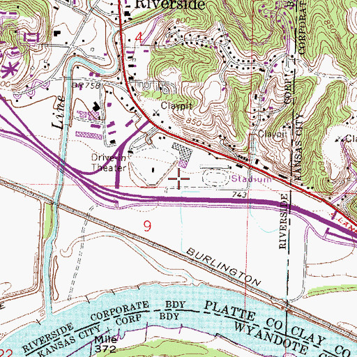 Topographic Map of Riverside Race Track (historical), MO