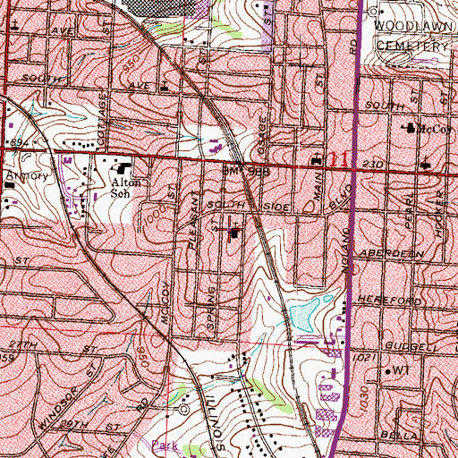 Topographic Map of Oldham School, MO