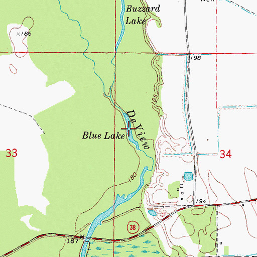 Topographic Map of Blue Lake, AR