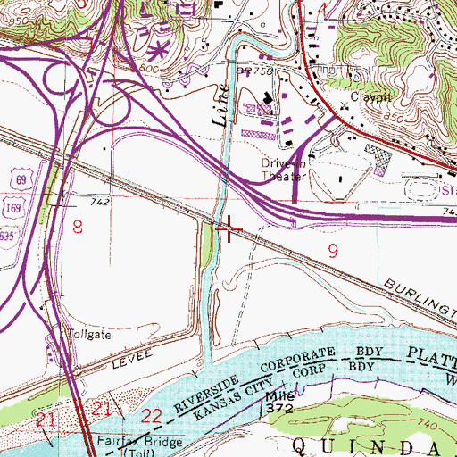 Topographic Map of Riverside Station, MO