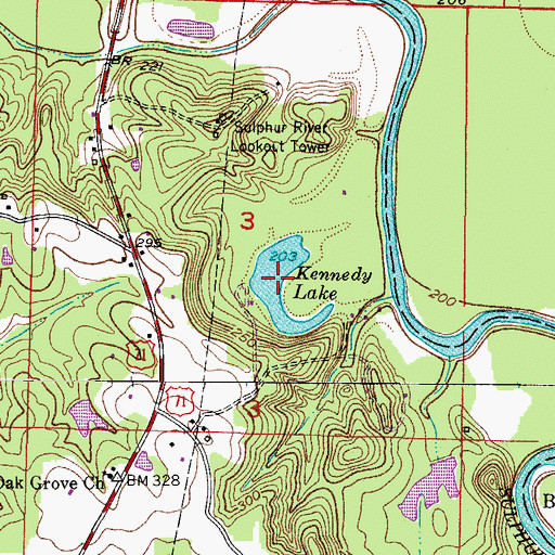 Topographic Map of Kennedy Lake, AR