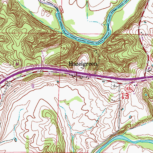 Topographic Map of Hazelgreen, MO