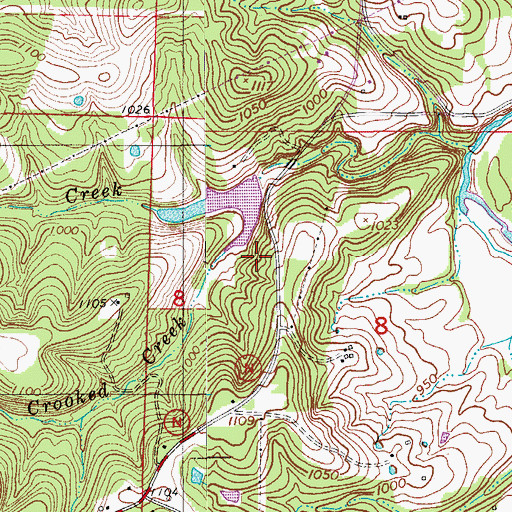Topographic Map of North Fork Crooked Creek, MO