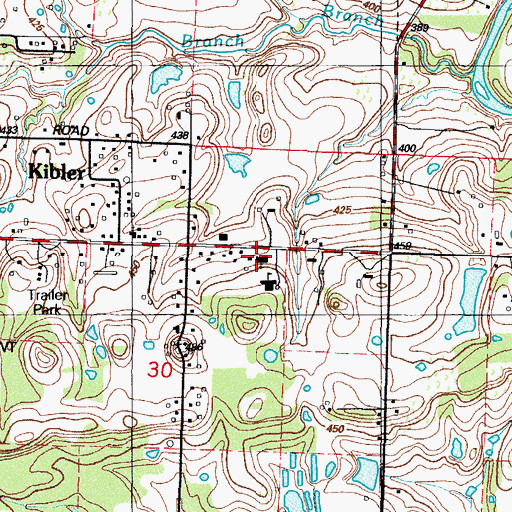 Topographic Map of Kibler Baptist Church, AR