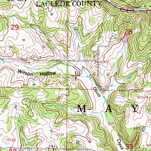 Topographic Map of Wilson Hollow, MO