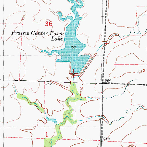Topographic Map of Prairie Center Farm Lake, MO