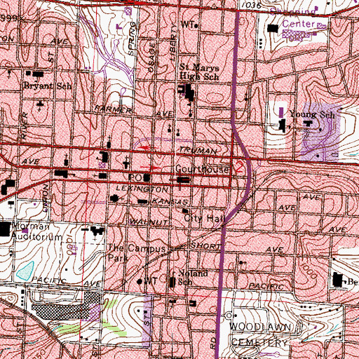 Topographic Map of Jackson County Courthouse, MO