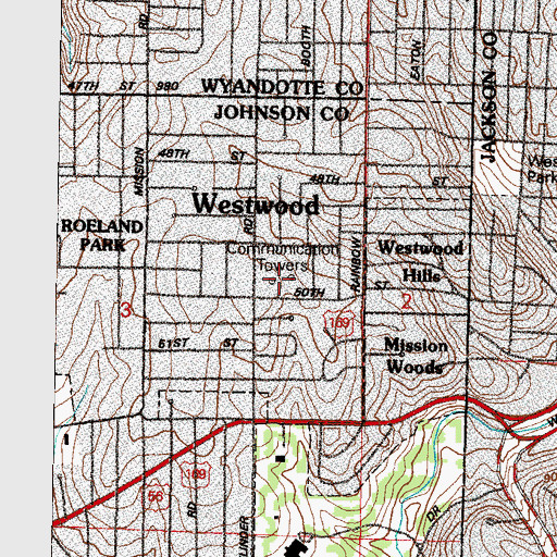 Topographic Map of KMBZ-AM (Kansas City), KS
