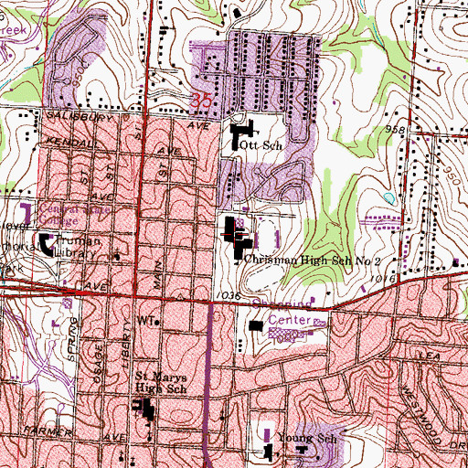 Topographic Map of William Chrisman High School, MO