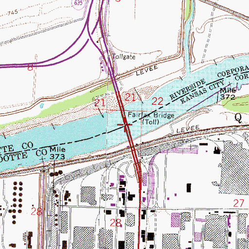 Topographic Map of Fairfax Bridge, MO
