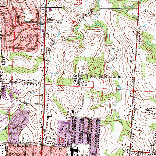 Topographic Map of Hilltop Girls Home, MO