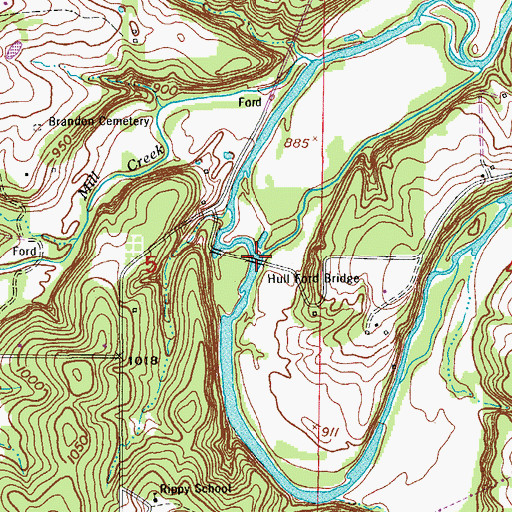 Topographic Map of Hull Ford Bridge, MO