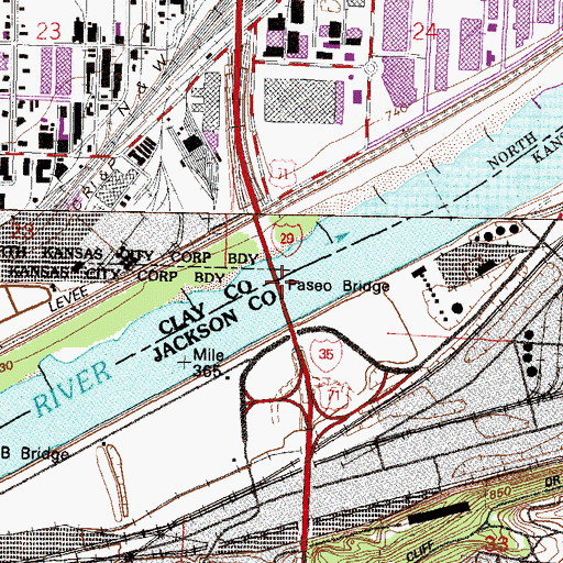 Topographic Map of Paseo Bridge, MO