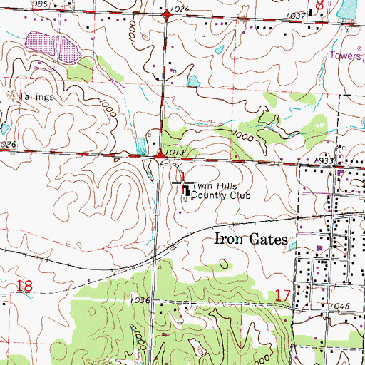 Topographic Map of Twin Hills Country Club, MO