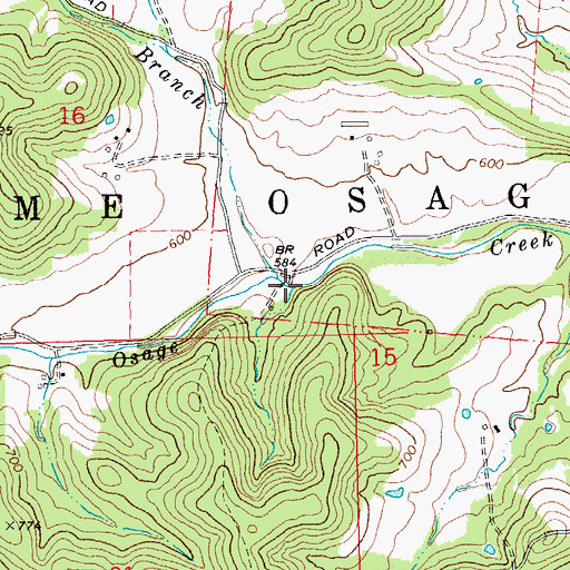 Topographic Map of Becker Branch, MO