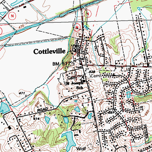 Topographic Map of Cottleville Cemetery, MO