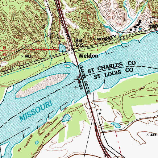 Topographic Map of Daniel Boone Bridge, MO