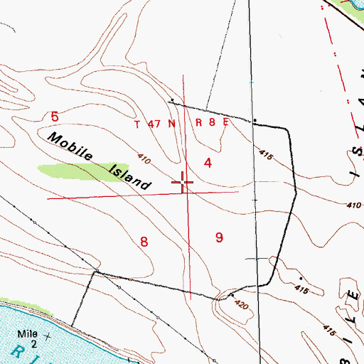 Topographic Map of Mobile Island, MO