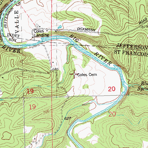 Topographic Map of Coles Cemetery, MO
