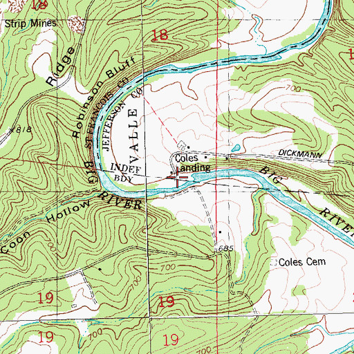 Topographic Map of Coles Landing, MO