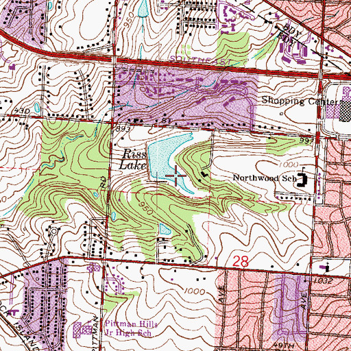 Topographic Map of Riss Lake, MO