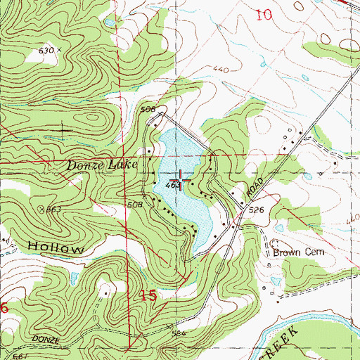 Topographic Map of Donze Lake, MO