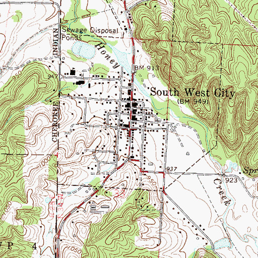 Topographic Map of South West City, MO