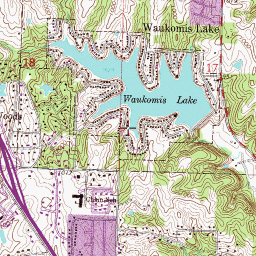 Topographic Map of Lake Waukomis, MO