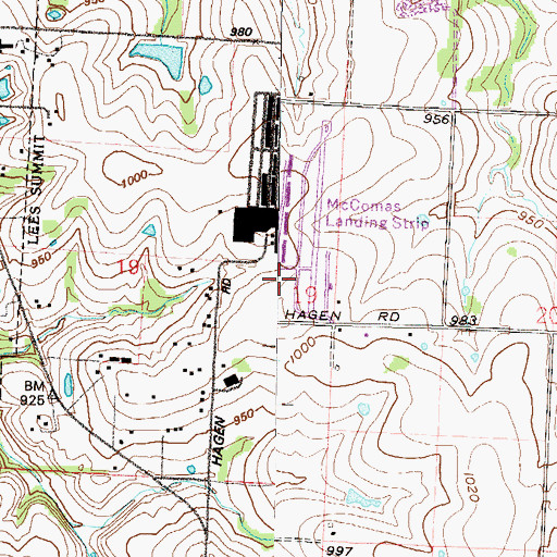 Topographic Map of Lee's Summit Municipal Airport, MO