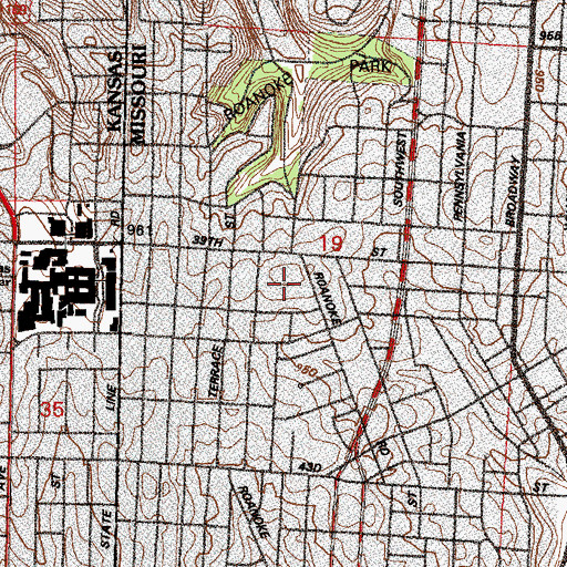 Topographic Map of KLJC-FM (Kansas City), MO