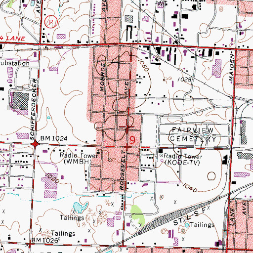 Topographic Map of KKUZ-FM (Joplin), MO