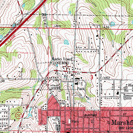 Topographic Map of KMRF-AM (Marshfield), MO