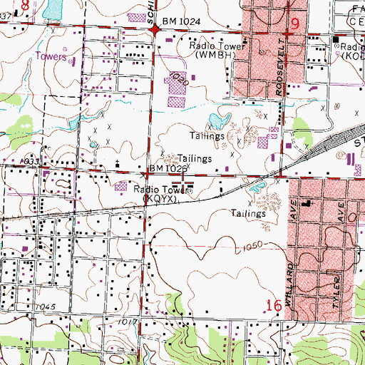 Topographic Map of KQYX-AM (Joplin), MO