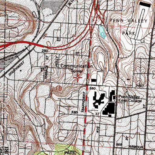 Topographic Map of WDAF-TV (Kansas City), MO