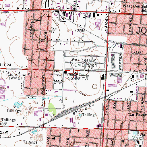Topographic Map of KOZJ-TV (Joplin), MO