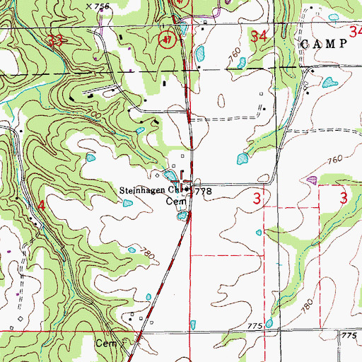 Topographic Map of Steinhagen Post Office (historical), MO