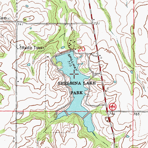 Topographic Map of Shelbina Lake Dam, MO