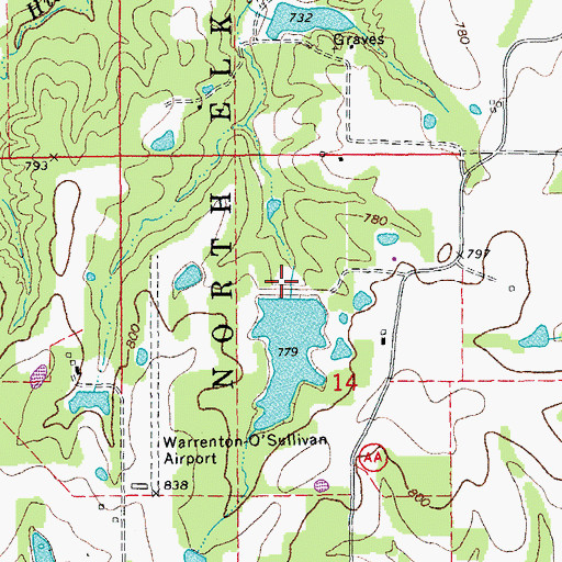 Topographic Map of Boulanger Lake Dam, MO