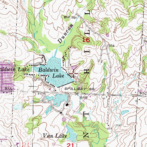 Topographic Map of Baldwin Dam, MO