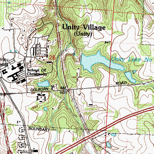 Topographic Map of Unity Lake Number 1 Dam, MO